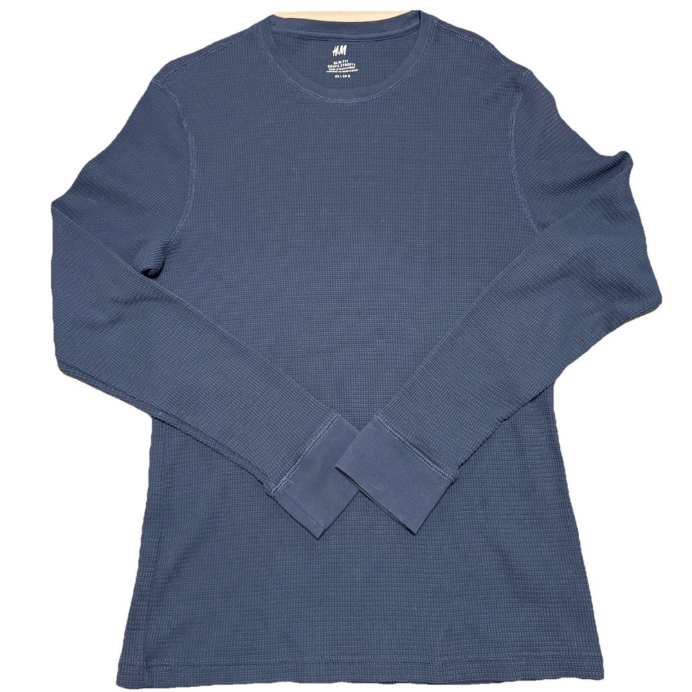 H&M Mens Slim Fit Waffled Jersey Shirt, Navy Large